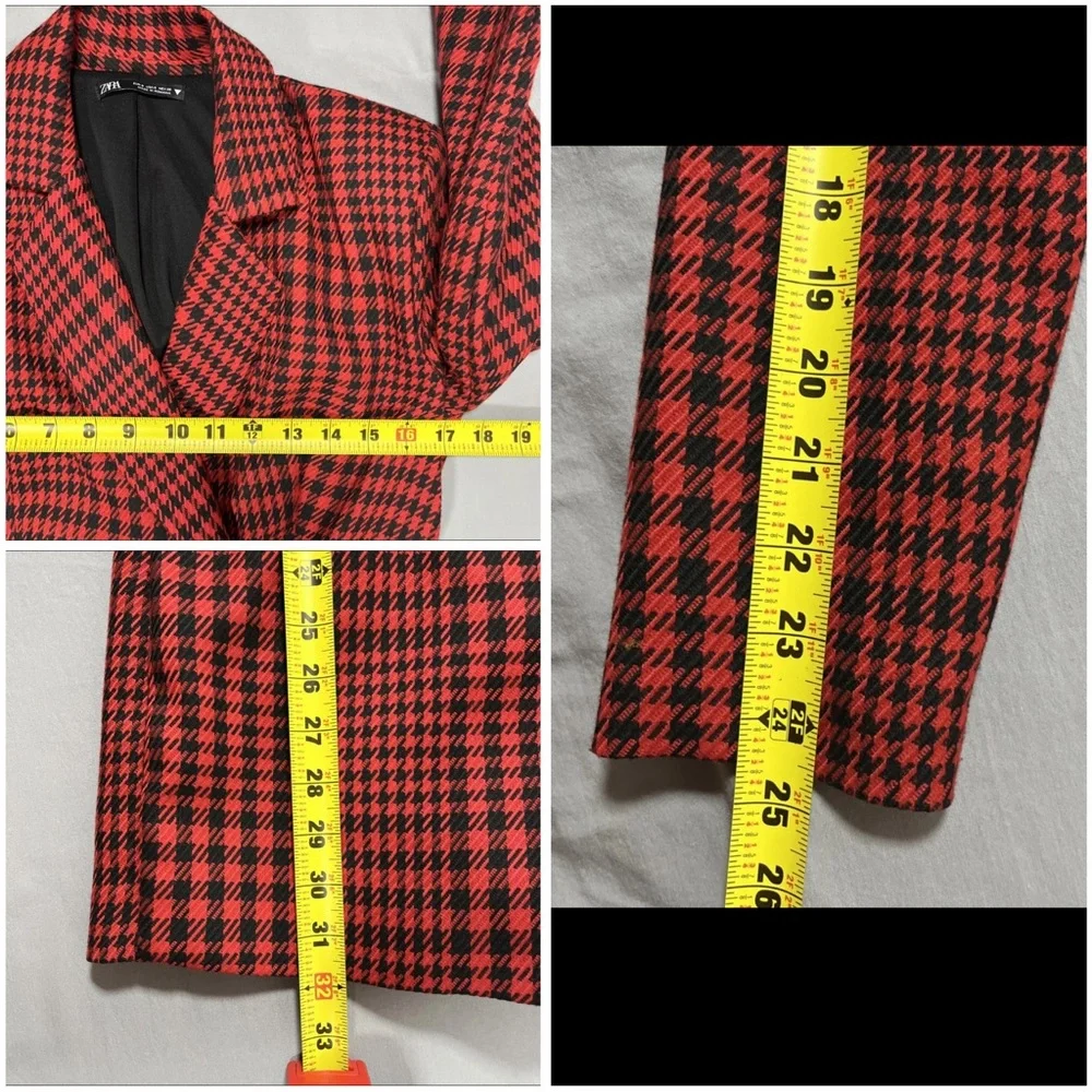 Zara Womens‎ Textured Weave Houndstooth Jumpsuit Romper Mini Blazer Dress Small